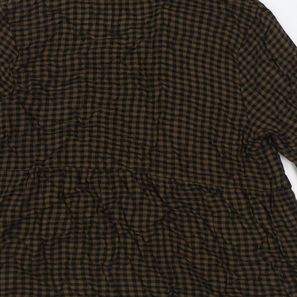 George Womens Blue Check Viscose Basic Blouse Size 10 V-Neck