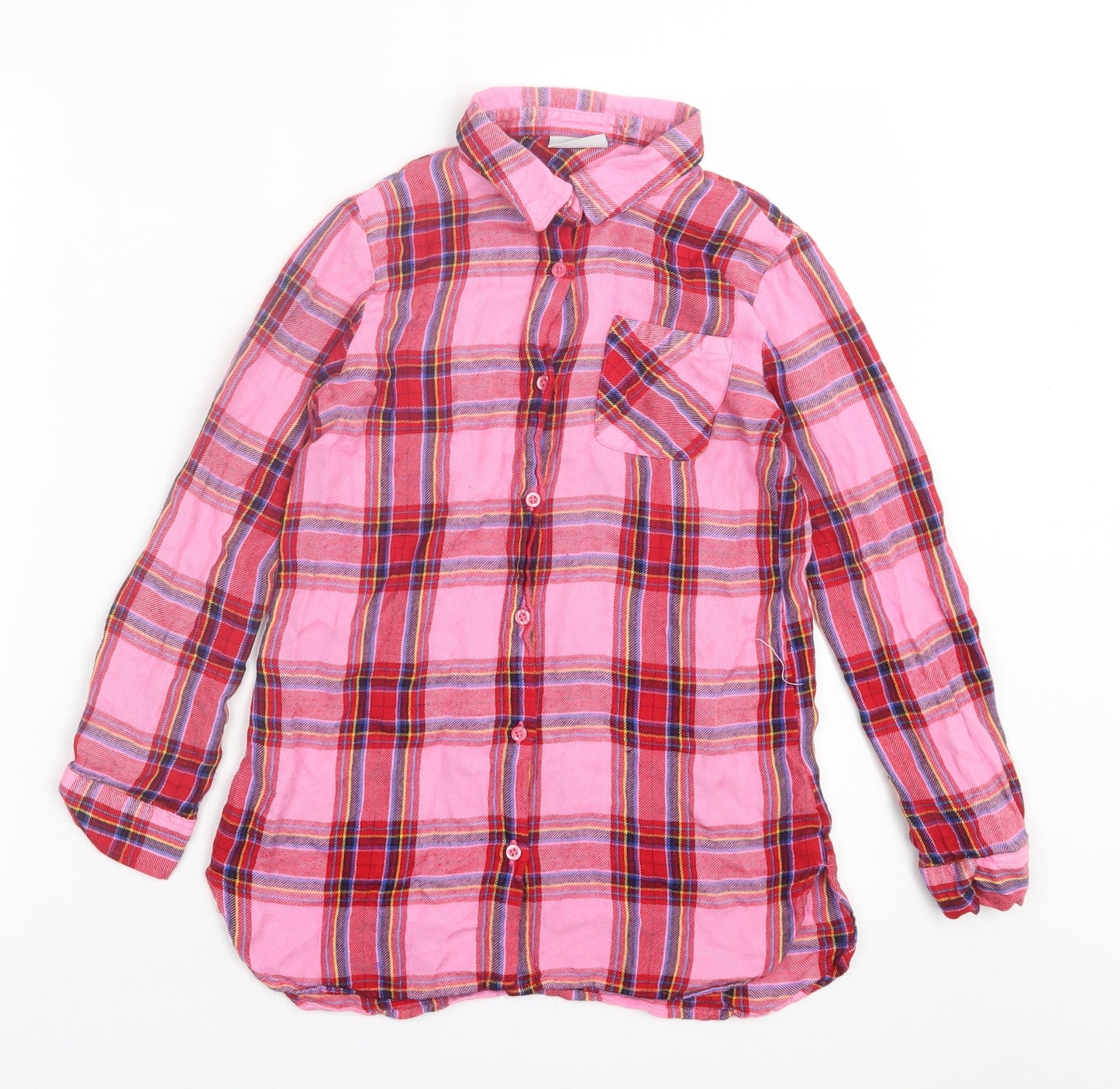 mataan Girls Pink Plaid Viscose Basic Button-Up Size 10 Years Collared Button