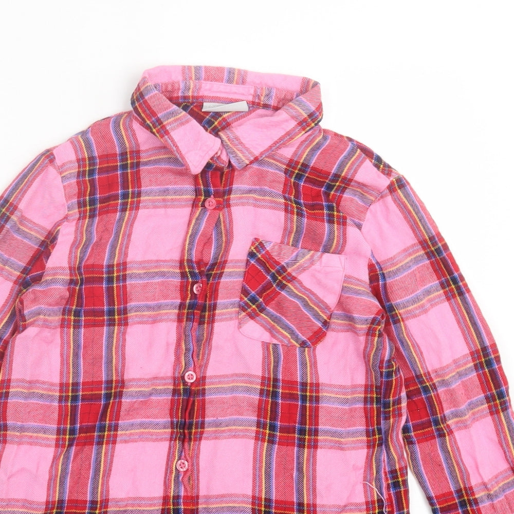 mataan Girls Pink Plaid Viscose Basic Button-Up Size 10 Years Collared Button