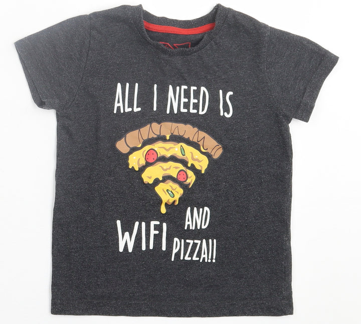Matalan Boys Grey  Cotton Basic T-Shirt Size 4 Years Crew Neck Pullover