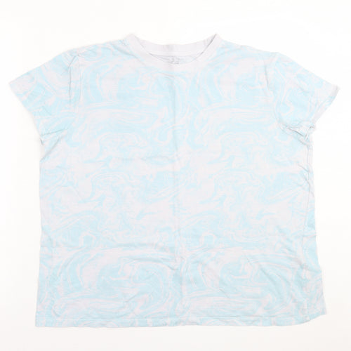 Primark Womens Blue Geometric Cotton Basic T-Shirt Size L Crew Neck