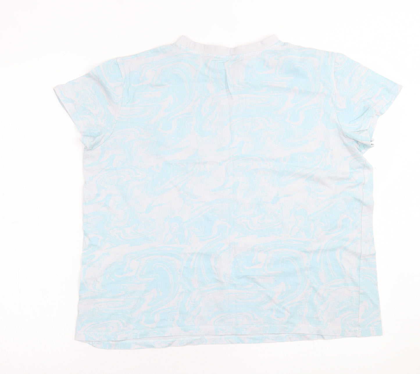 Primark Womens Blue Geometric Cotton Basic T-Shirt Size L Crew Neck
