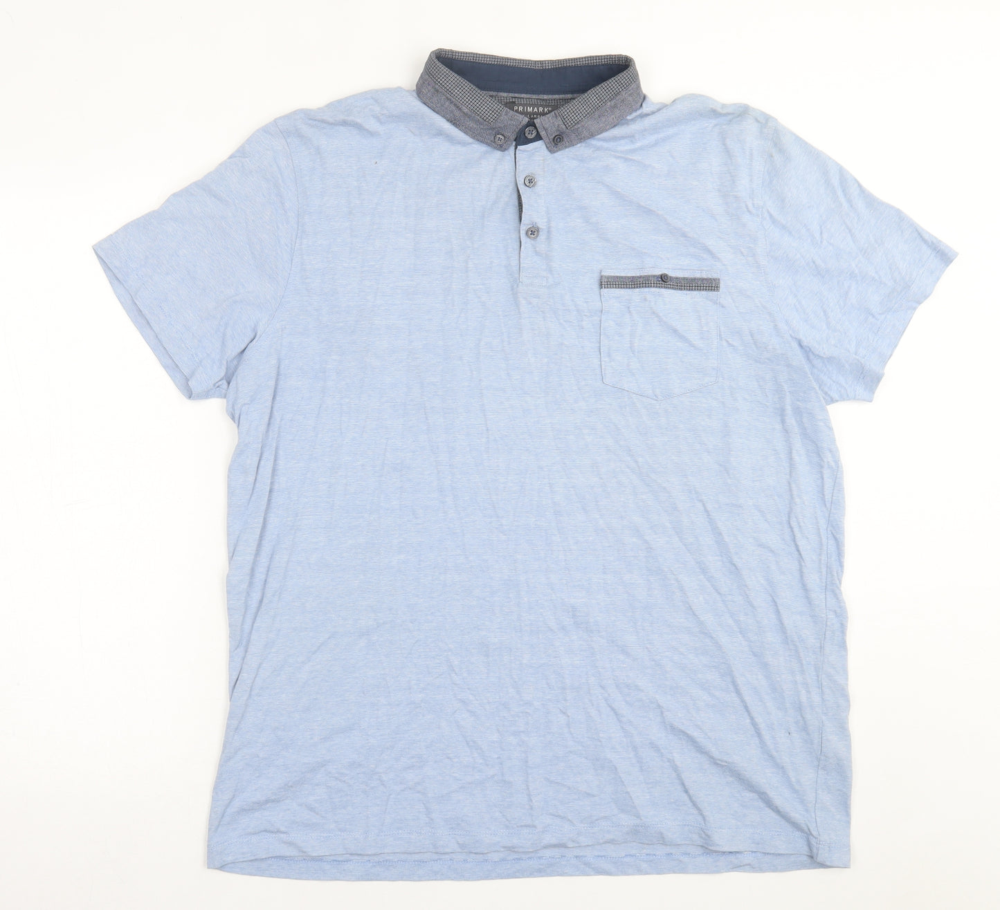 Primark Mens Blue  Cotton  Polo Size XL Collared Button