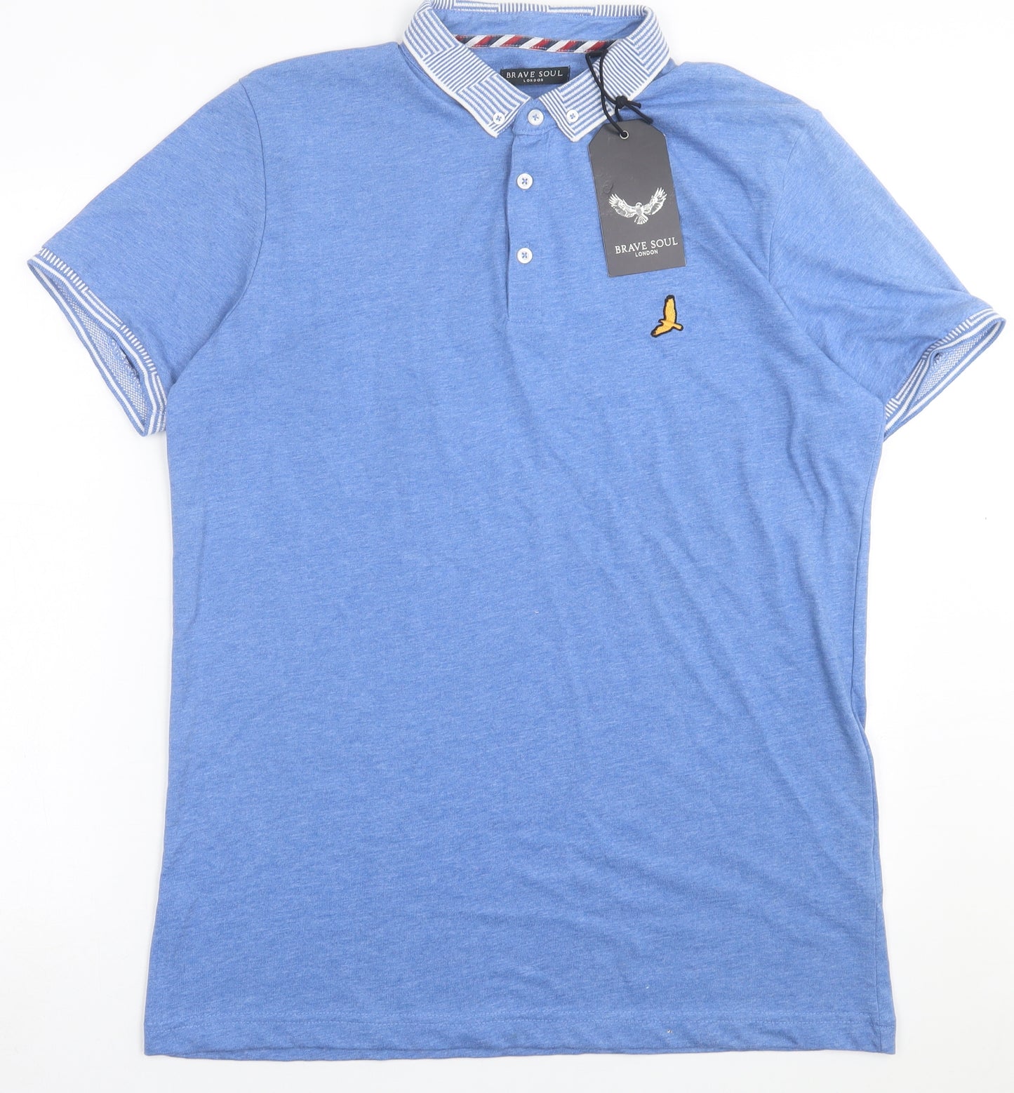 Brave Soul Mens Blue  Cotton  Polo Size XL Collared Button