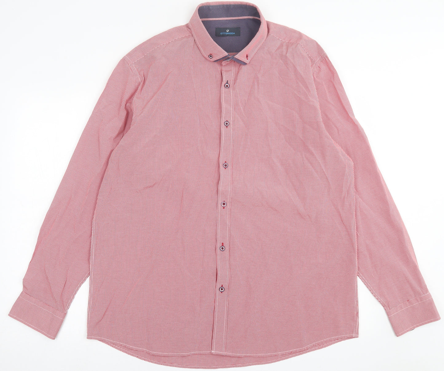 Ottomoda Mens Red Plaid Cotton  Button-Up Size 2XL Collared Button