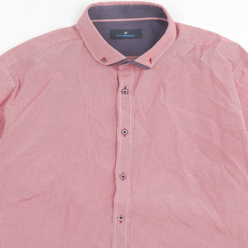 Ottomoda Mens Red Plaid Cotton  Button-Up Size 2XL Collared Button