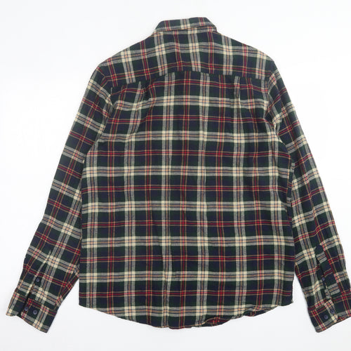 Primark Mens Green Plaid Cotton  Button-Up Size L Collared Button