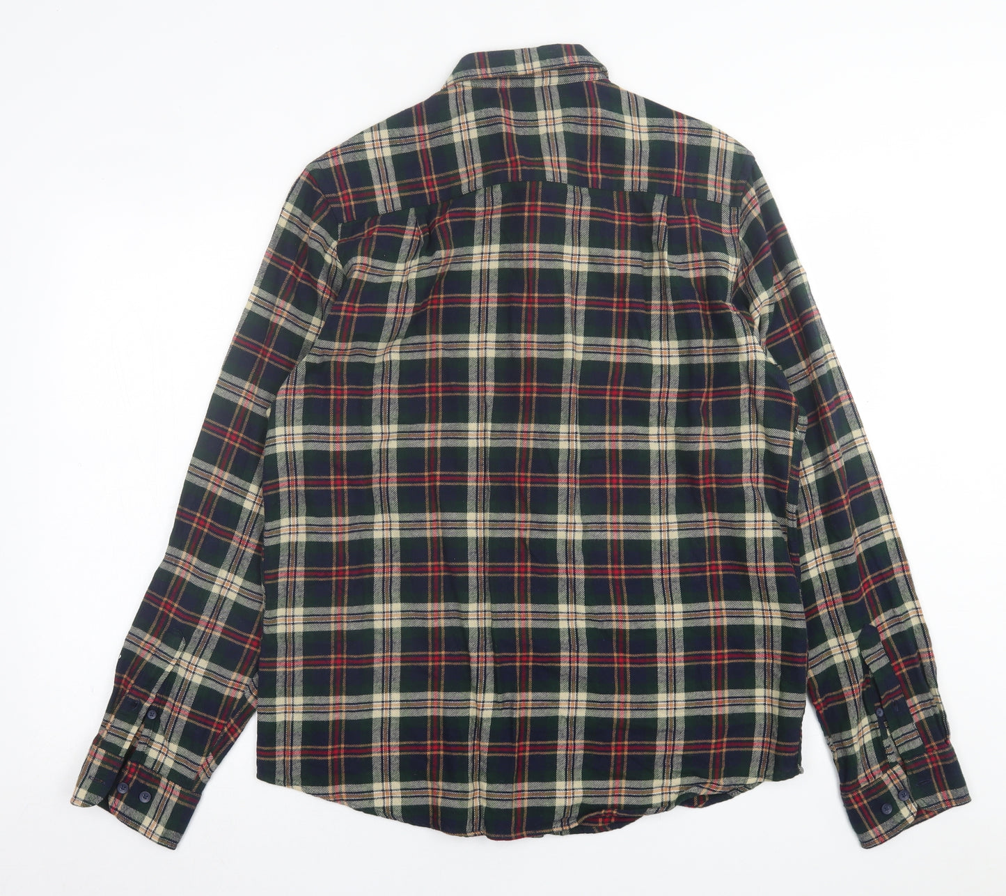 Primark Mens Green Plaid Cotton  Button-Up Size L Collared Button