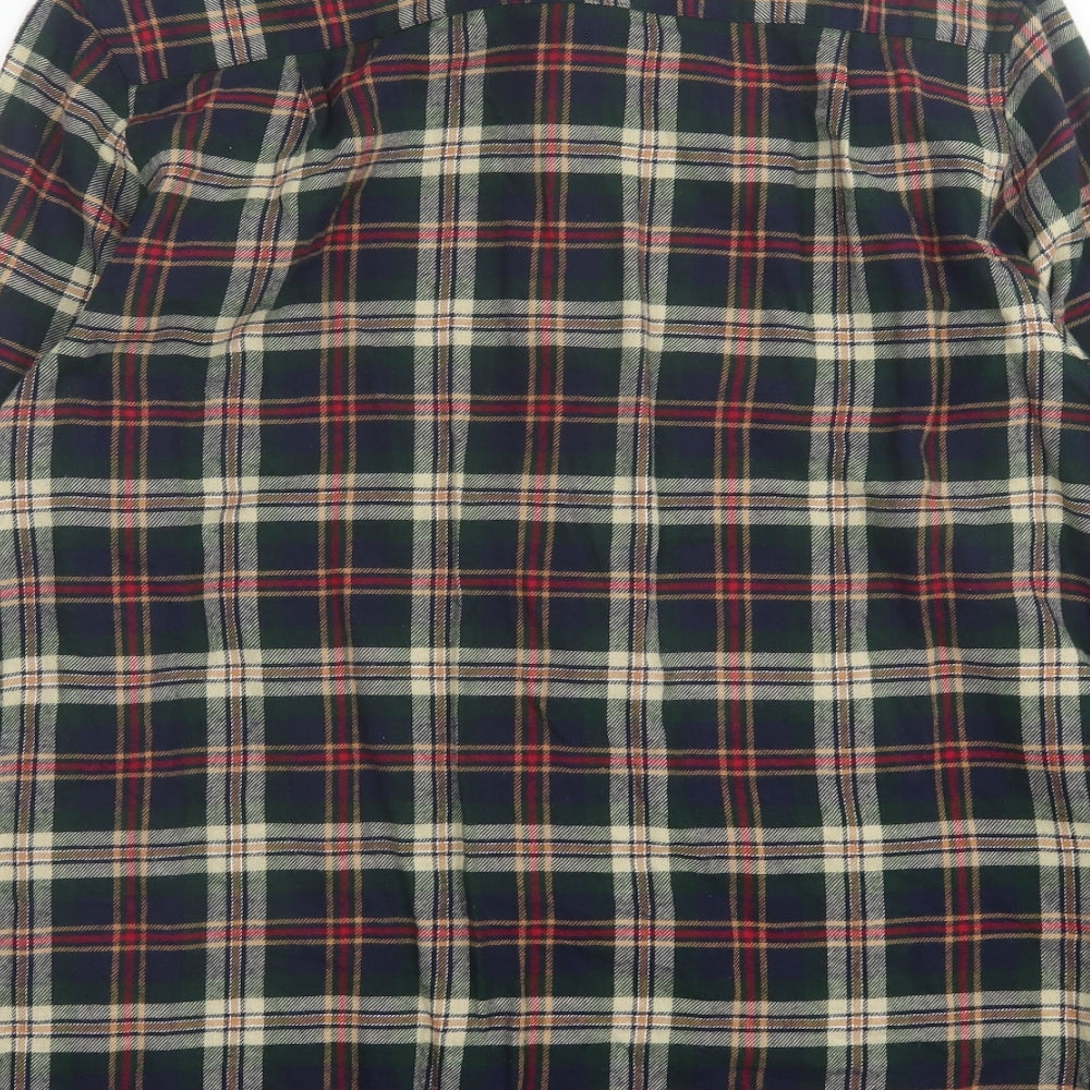 Primark Mens Green Plaid Cotton  Button-Up Size L Collared Button