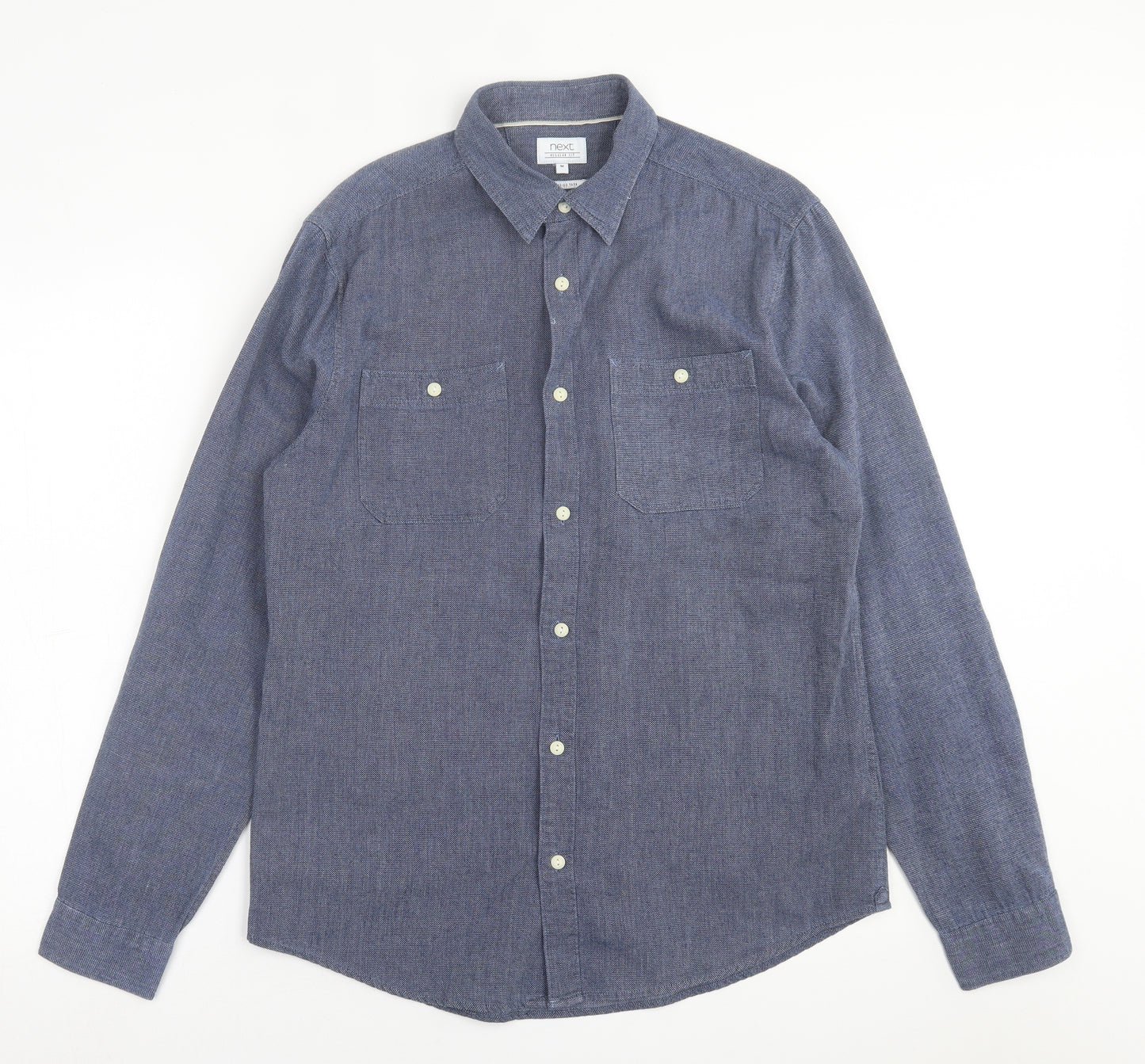 NEXT Mens Blue  Cotton  Button-Up Size M Collared Button