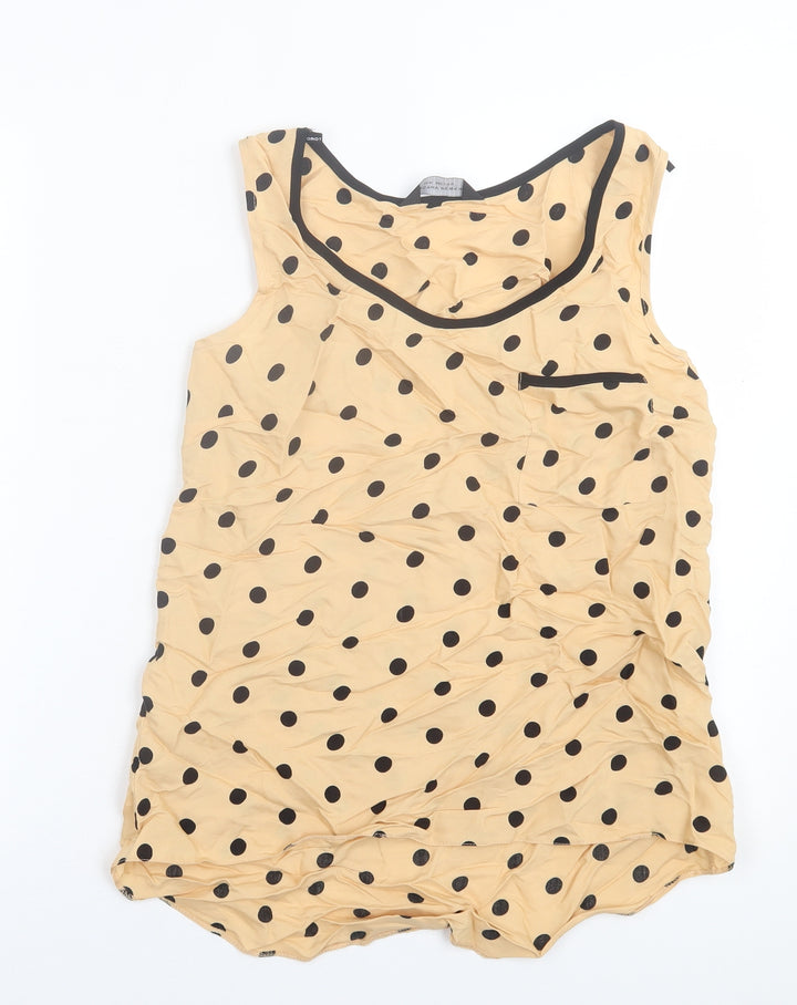 Dorothy Perkins Womens Beige Polka Dot Polyester Basic Tank Size 10 Scoop Neck