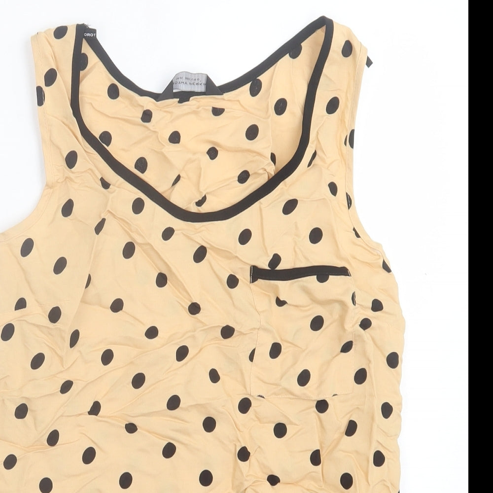 Dorothy Perkins Womens Beige Polka Dot Polyester Basic Tank Size 10 Scoop Neck