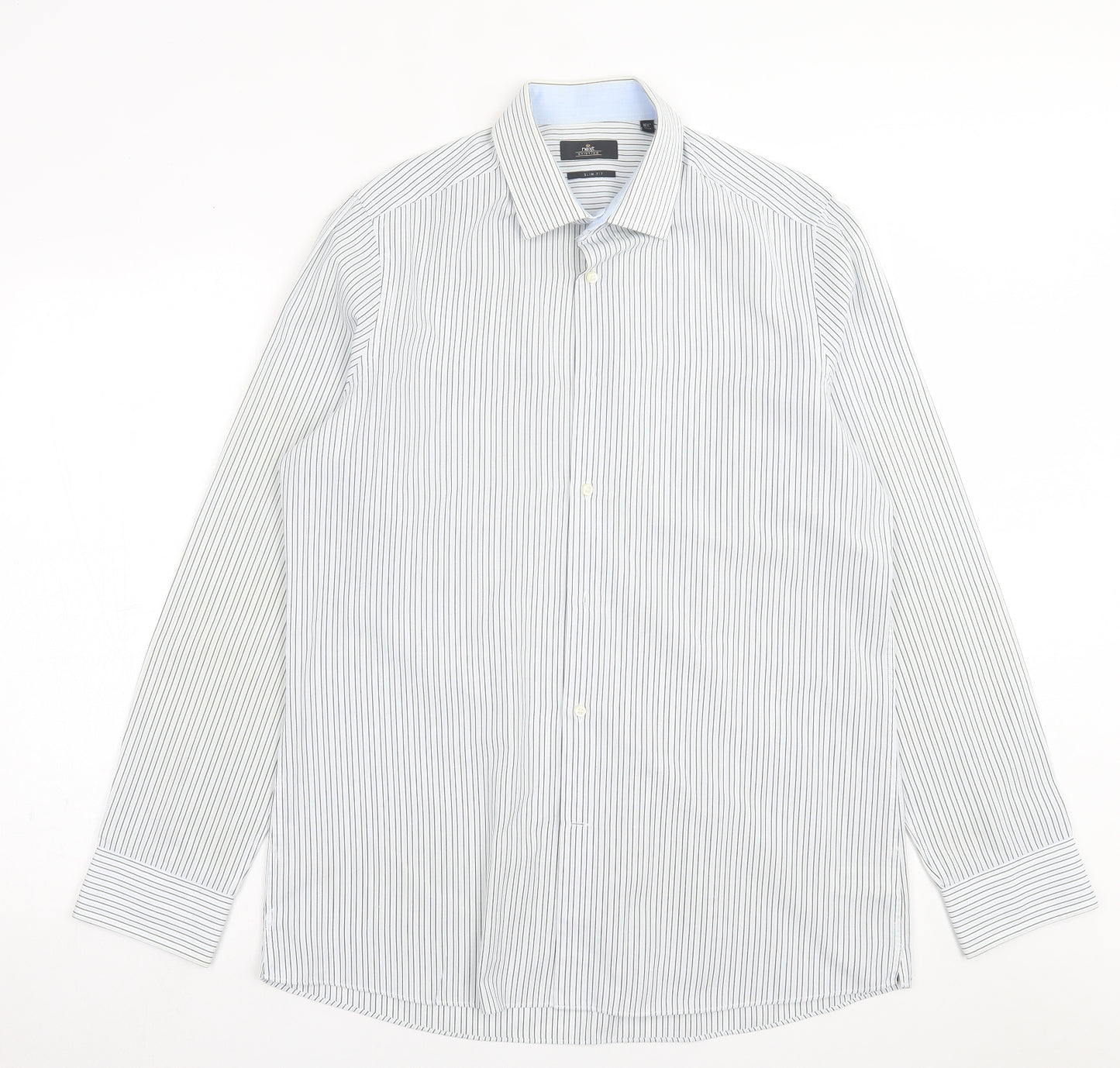 NEXT Mens White Striped Cotton  Dress Shirt Size 16.5 Collared Button