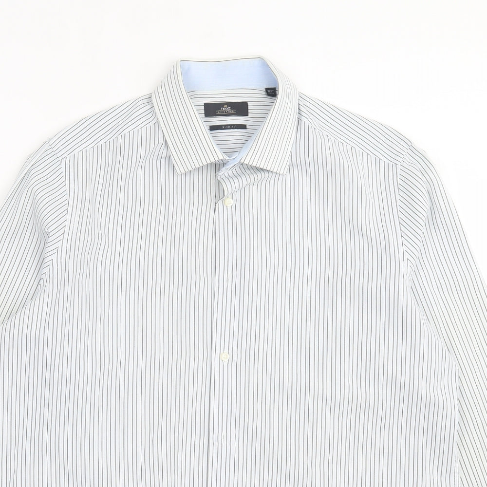 NEXT Mens White Striped Cotton  Dress Shirt Size 16.5 Collared Button
