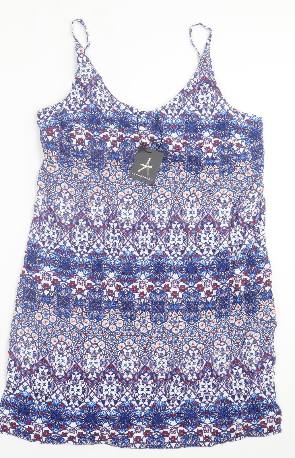 Atmosphere Womens Blue Geometric Viscose A-Line  Size 12  Scoop Neck Pullover