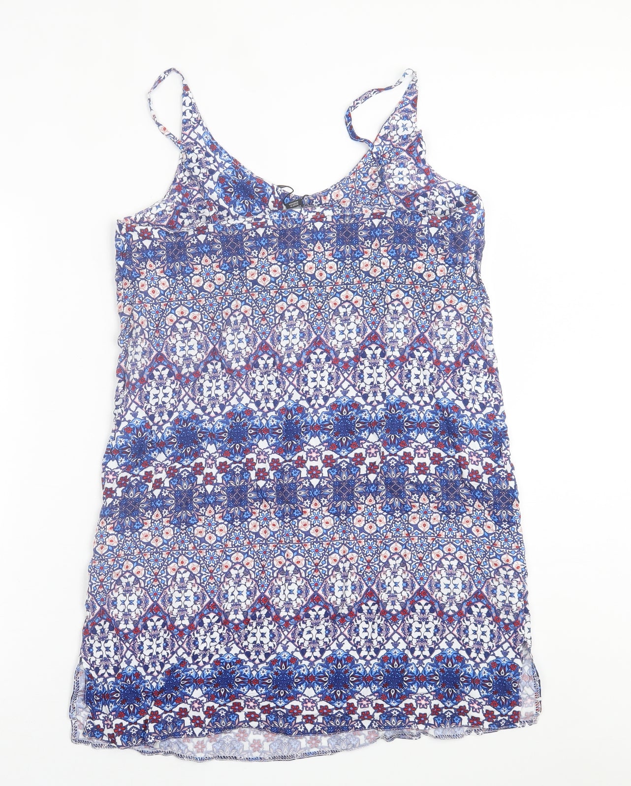 Atmosphere Womens Blue Geometric Viscose A-Line  Size 12  Scoop Neck Pullover