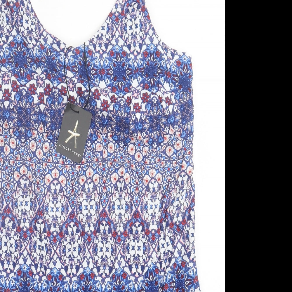 Atmosphere Womens Blue Geometric Viscose A-Line  Size 12  Scoop Neck Pullover