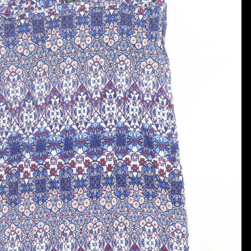Atmosphere Womens Blue Geometric Viscose A-Line  Size 12  Scoop Neck Pullover