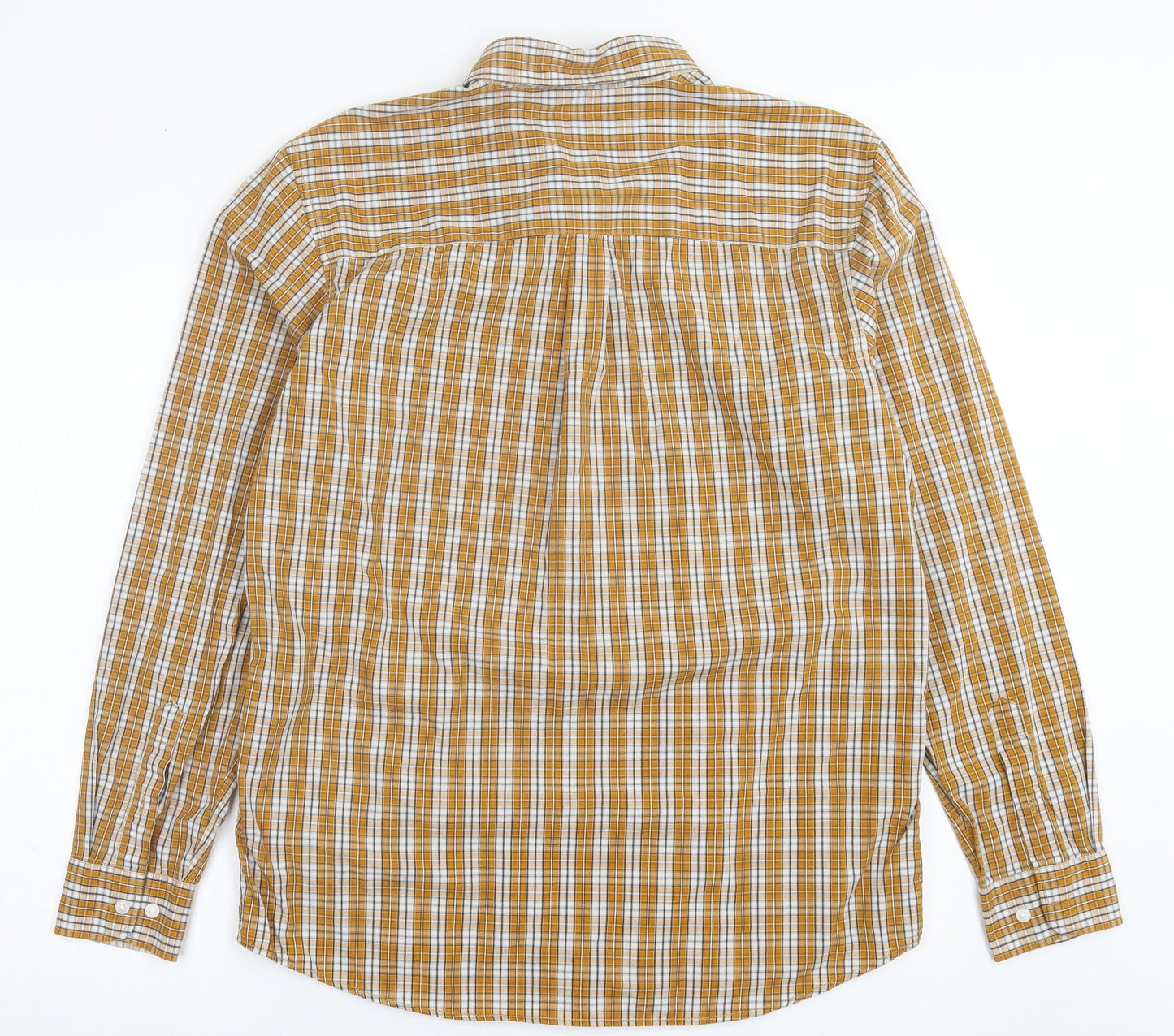 Easy Mens Yellow Plaid Cotton  Button-Up Size L Collared Button