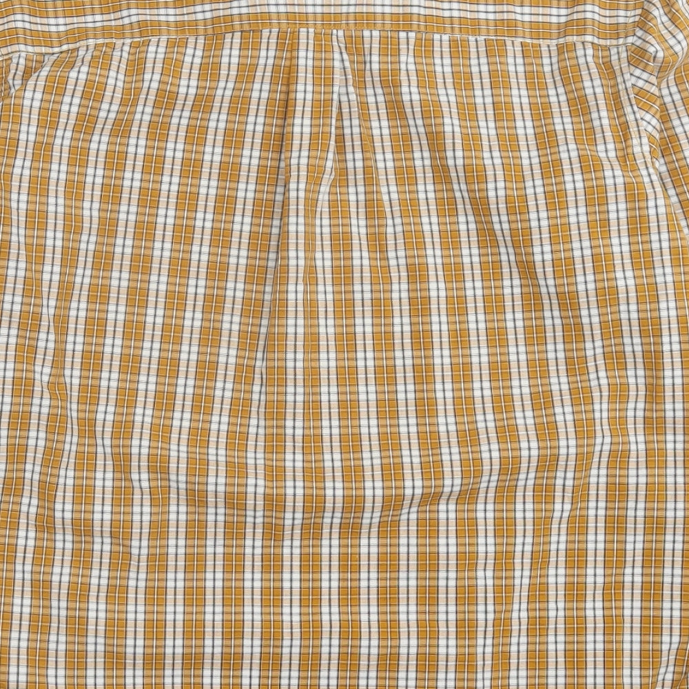 Easy Mens Yellow Plaid Cotton  Button-Up Size L Collared Button