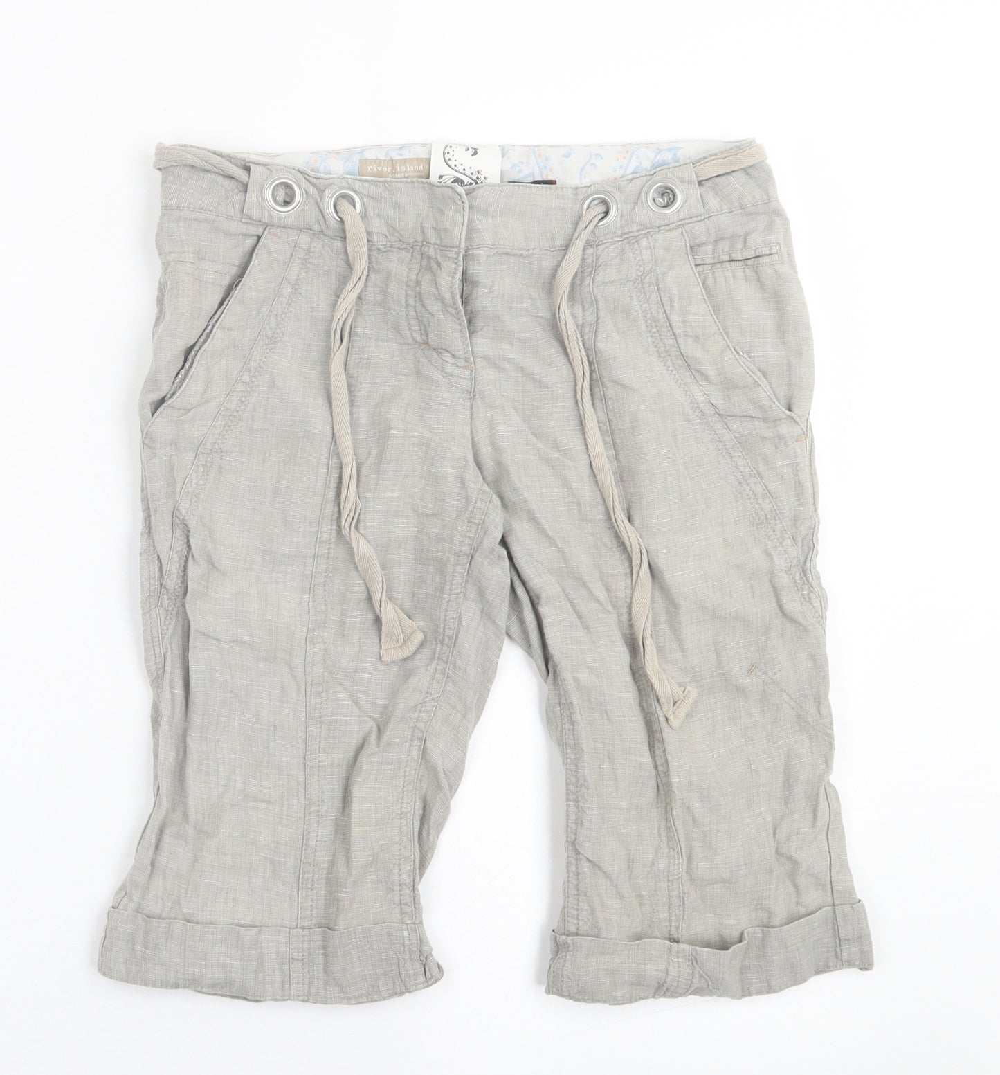 River Island Womens Grey  Linen Bermuda Shorts Size 6 L12 in Regular Hook & Eye