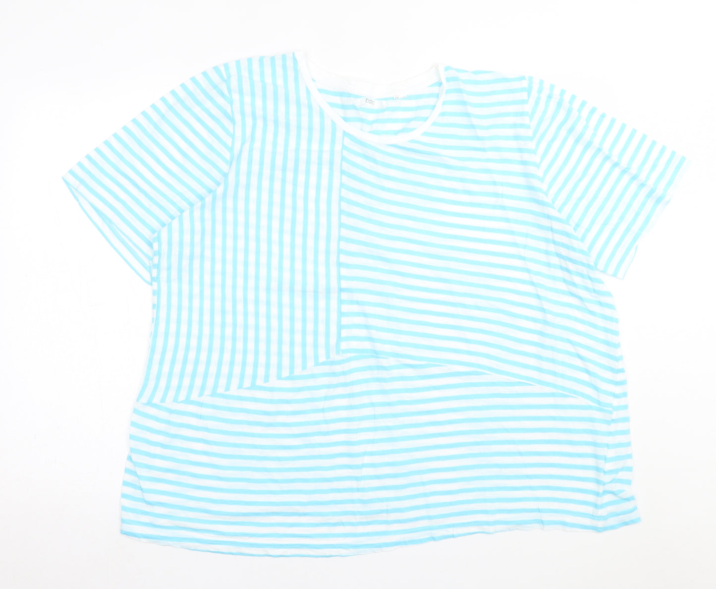 BPC Womens Blue Striped Polyester Basic T-Shirt Size 20 Crew Neck
