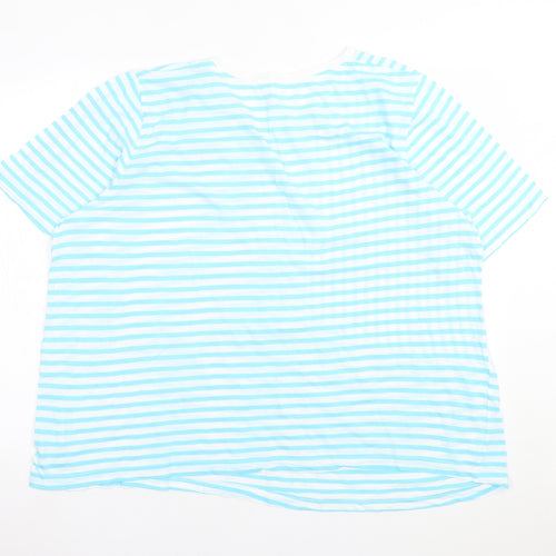 BPC Womens Blue Striped Polyester Basic T-Shirt Size 20 Crew Neck