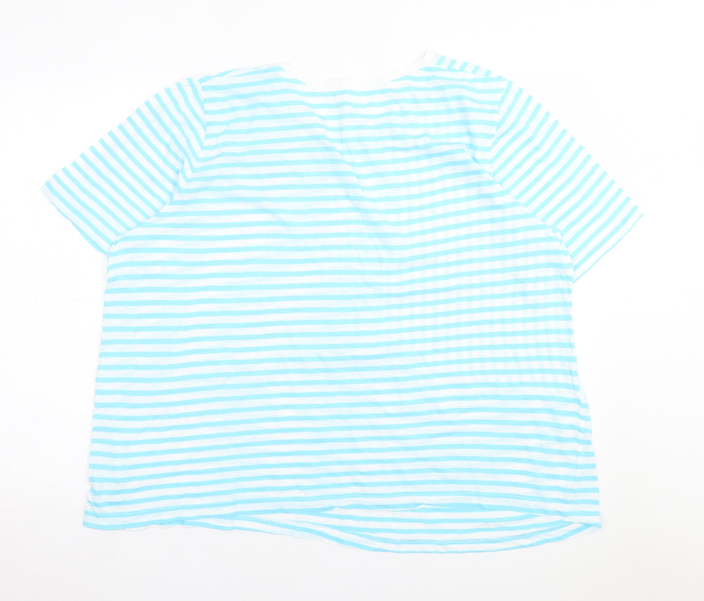 BPC Womens Blue Striped Polyester Basic T-Shirt Size 20 Crew Neck
