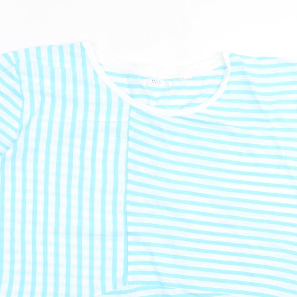 BPC Womens Blue Striped Polyester Basic T-Shirt Size 20 Crew Neck