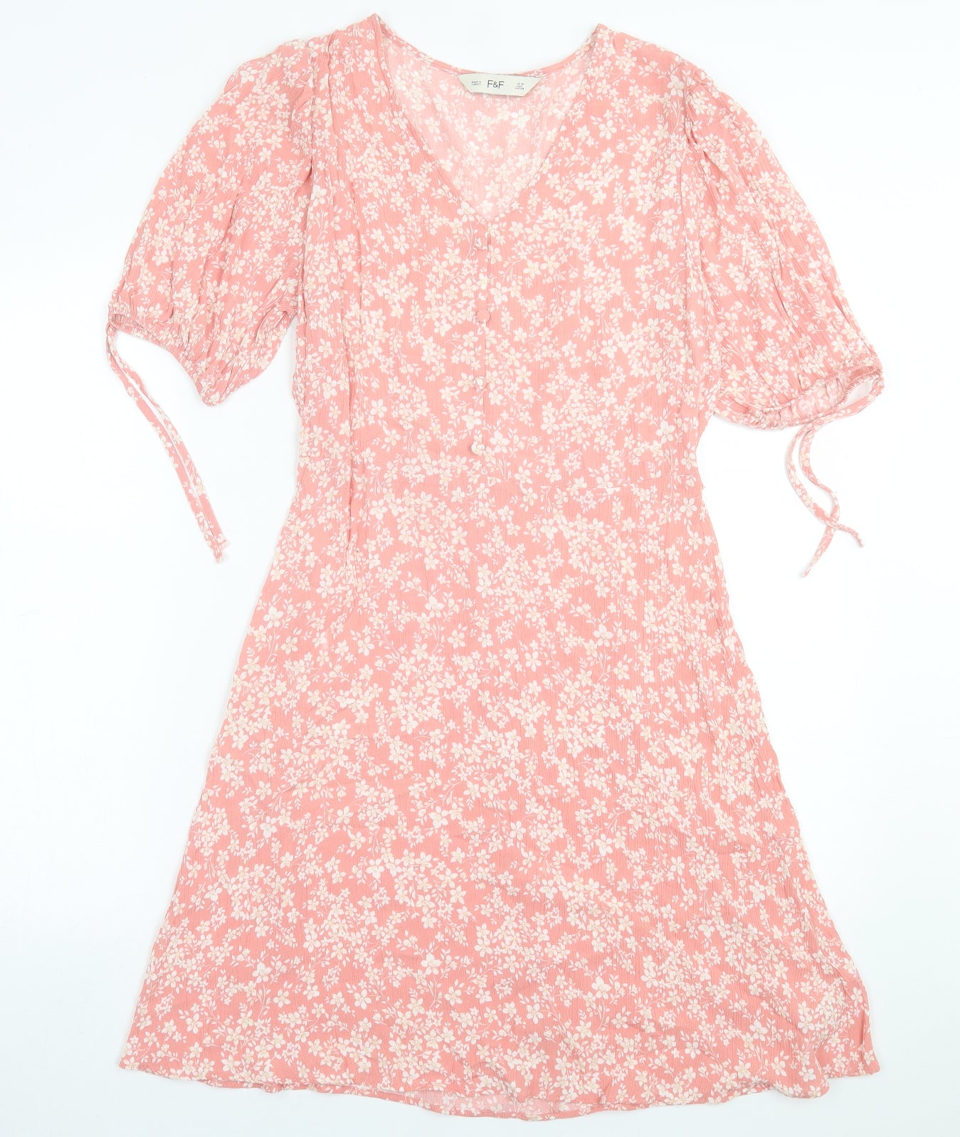 F&F Womens Pink Floral Viscose A-Line  Size 10  V-Neck Pullover