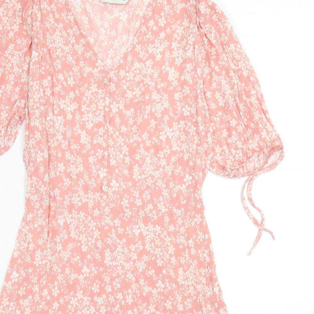 F&F Womens Pink Floral Viscose A-Line  Size 10  V-Neck Pullover