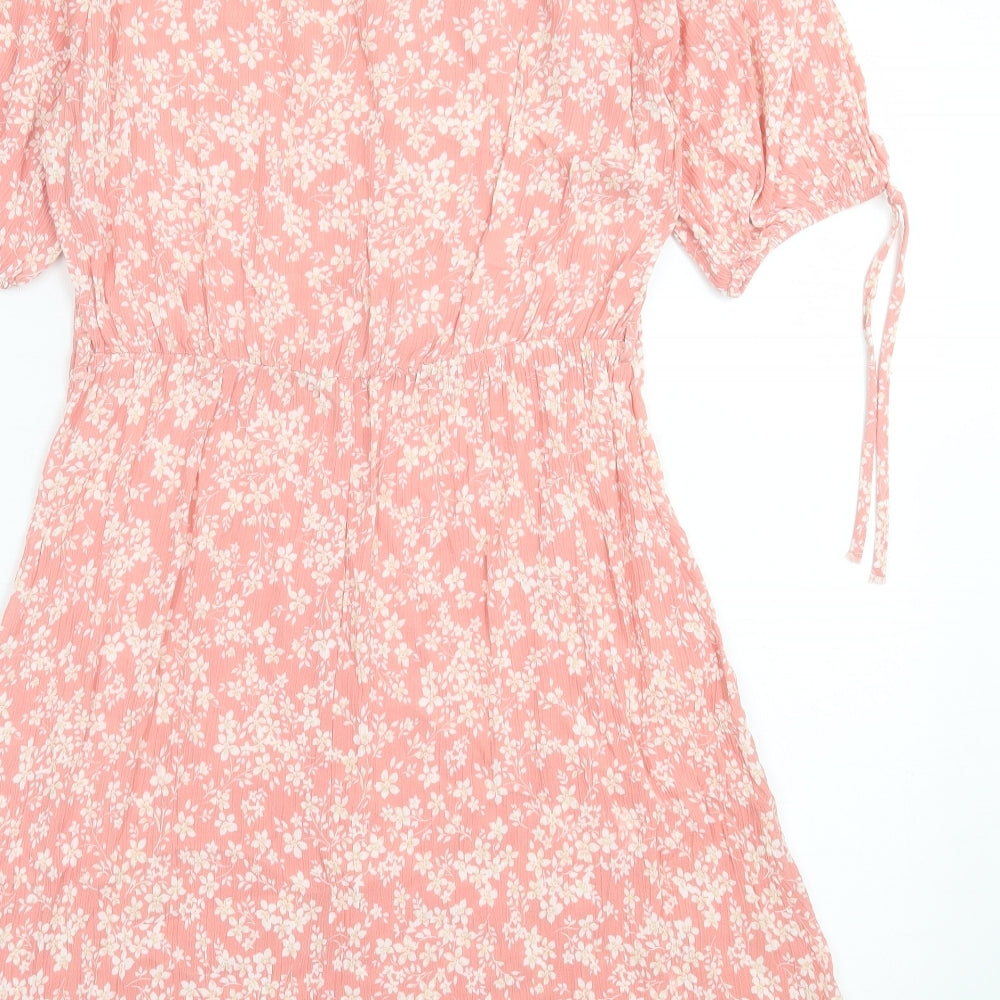 F&F Womens Pink Floral Viscose A-Line  Size 10  V-Neck Pullover