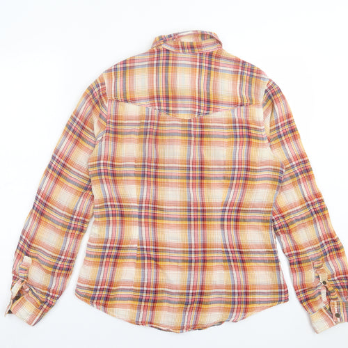 H&M Womens Orange Plaid Cotton Basic Button-Up Size 10 Collared