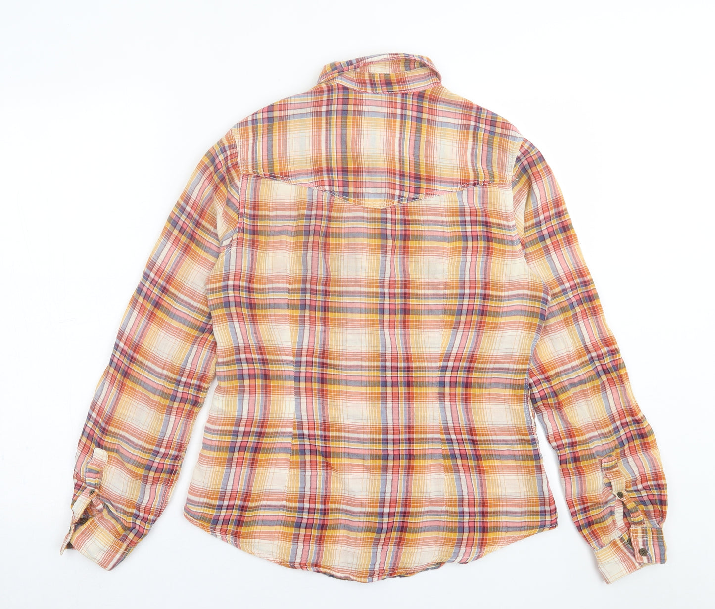 H&M Womens Orange Plaid Cotton Basic Button-Up Size 10 Collared