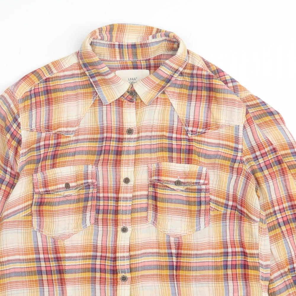 H&M Womens Orange Plaid Cotton Basic Button-Up Size 10 Collared