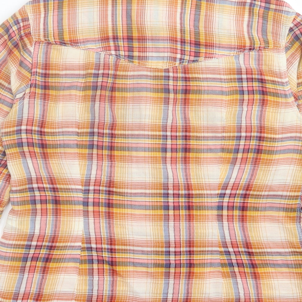 H&M Womens Orange Plaid Cotton Basic Button-Up Size 10 Collared