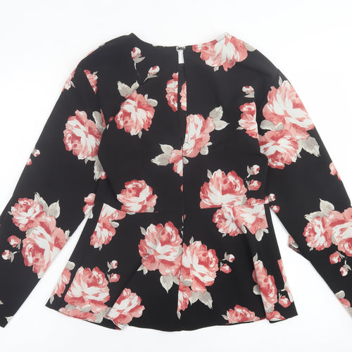 River Island Womens Black Floral Polyester Basic Blouse Size 8 Crew Neck