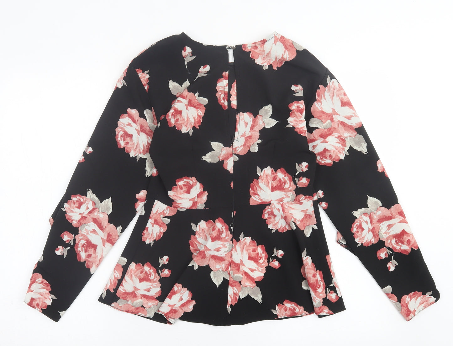River Island Womens Black Floral Polyester Basic Blouse Size 8 Crew Neck