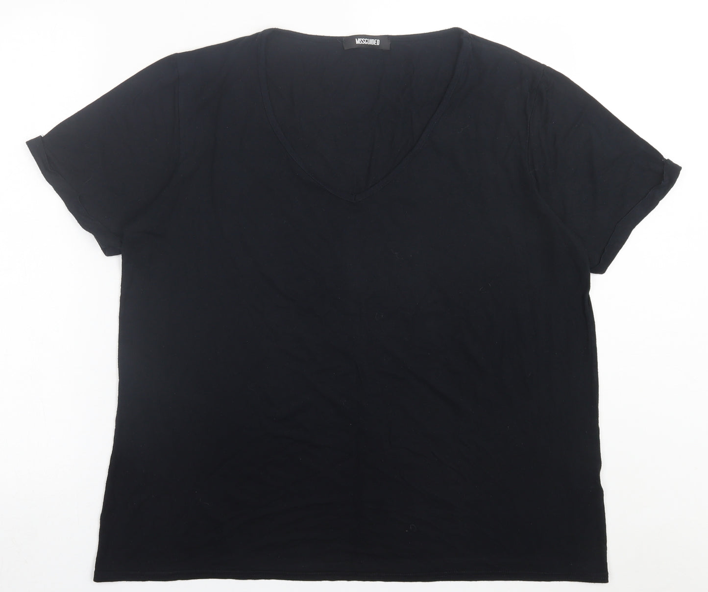 Missguided Womens Black  Viscose Basic T-Shirt Size 12 V-Neck