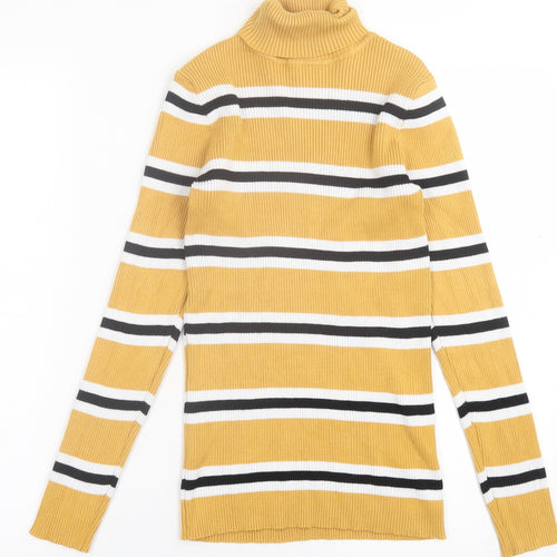 Primark Girls Yellow Striped Viscose Basic Casual Size 12-13 Years Roll Neck Pullover