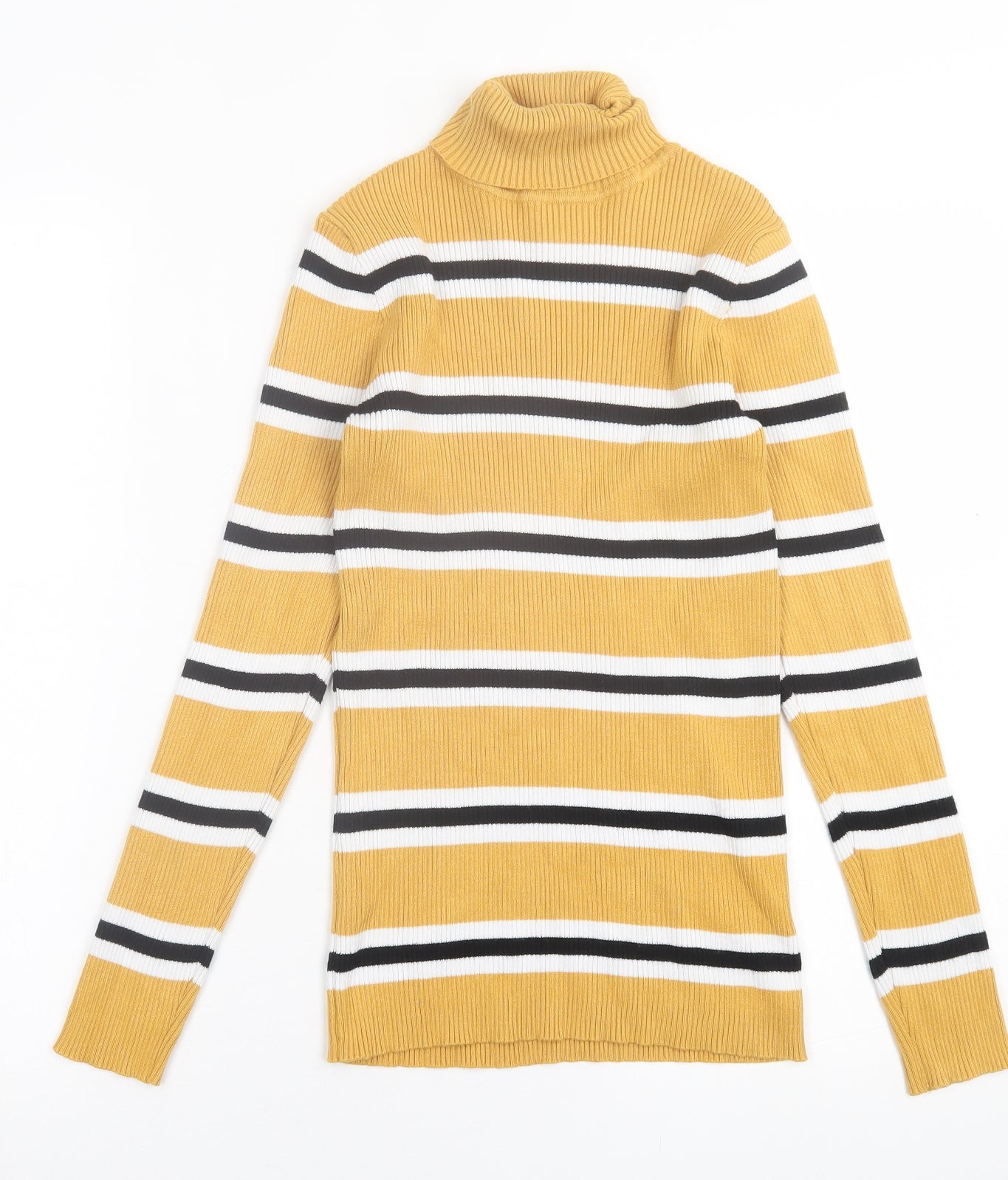 Primark Girls Yellow Striped Viscose Basic Casual Size 12-13 Years Roll Neck Pullover