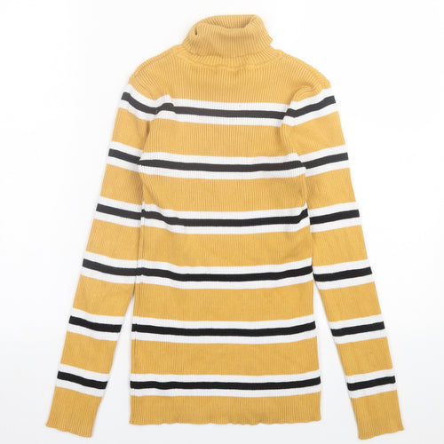 Primark Girls Yellow Striped Viscose Basic Casual Size 12-13 Years Roll Neck Pullover