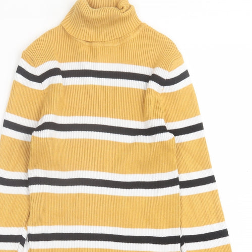 Primark Girls Yellow Striped Viscose Basic Casual Size 12-13 Years Roll Neck Pullover