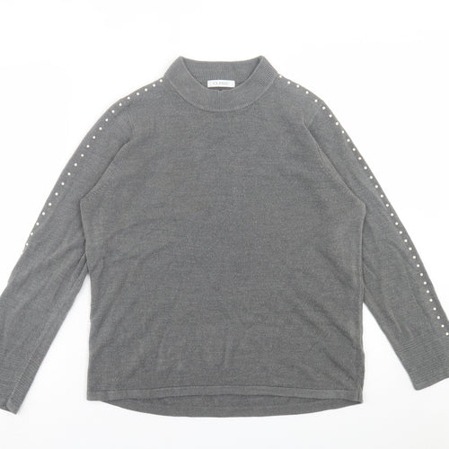 Classic Womens Grey Crew Neck  Acrylic Pullover Jumper Size 14