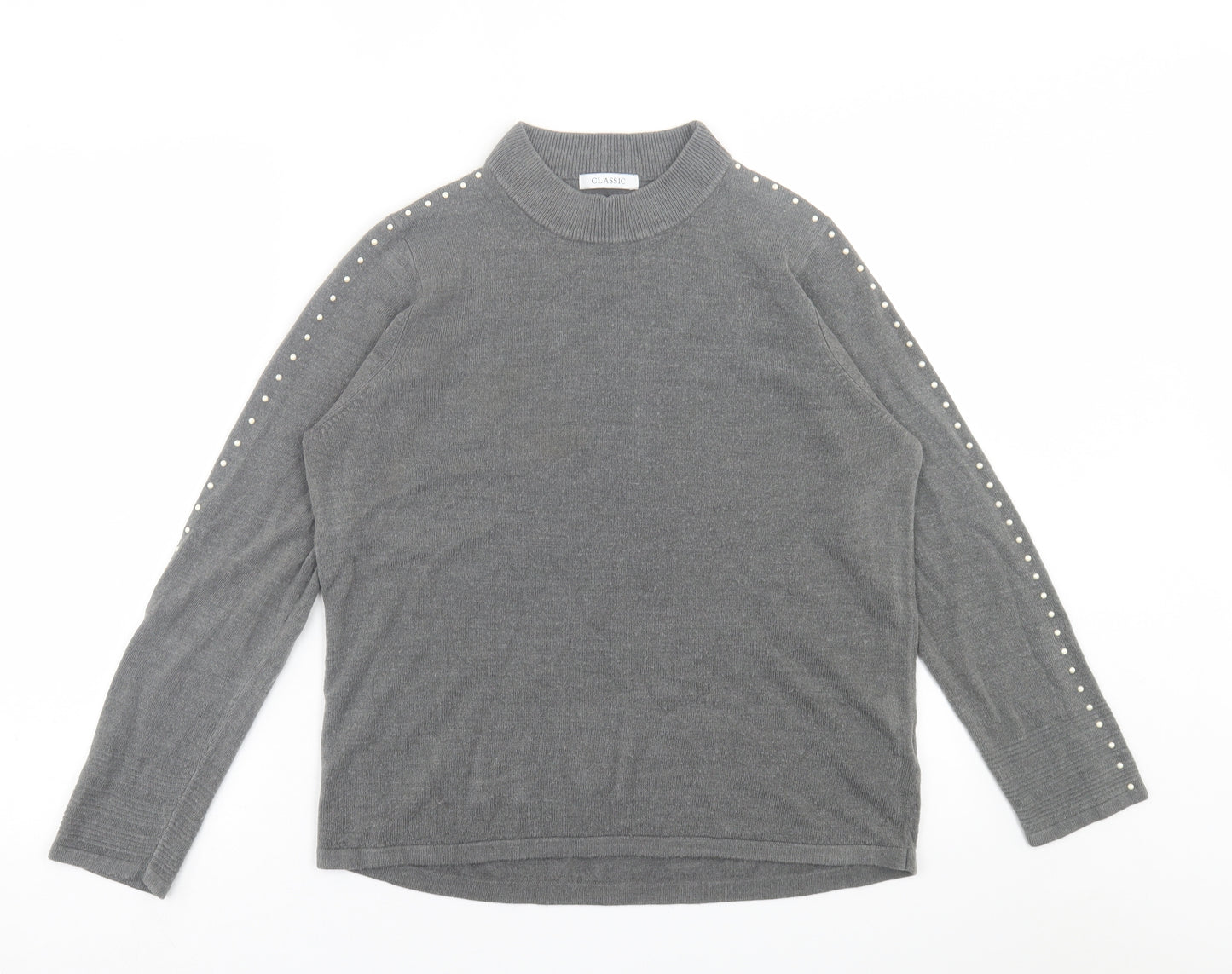 Classic Womens Grey Crew Neck  Acrylic Pullover Jumper Size 14