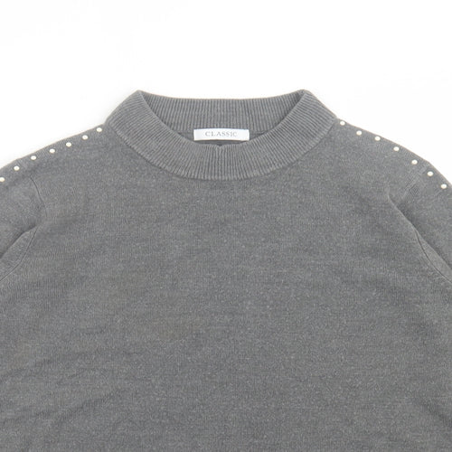 Classic Womens Grey Crew Neck  Acrylic Pullover Jumper Size 14