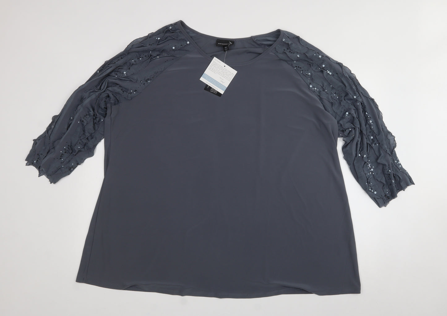 Antthony Womens Grey  Polyester Basic T-Shirt Size 3XL Scoop Neck