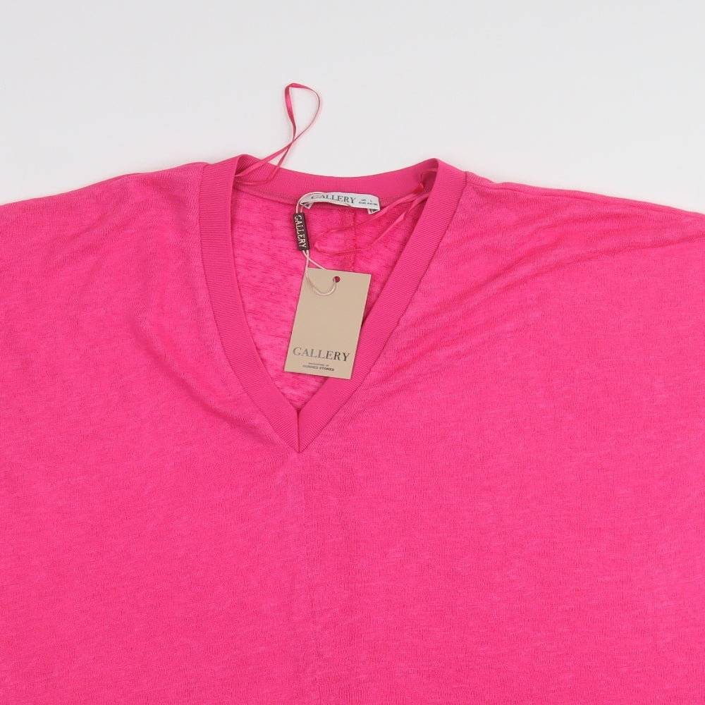 Gallery  Womens Pink  Polyester Jersey T-Shirt Size L V-Neck