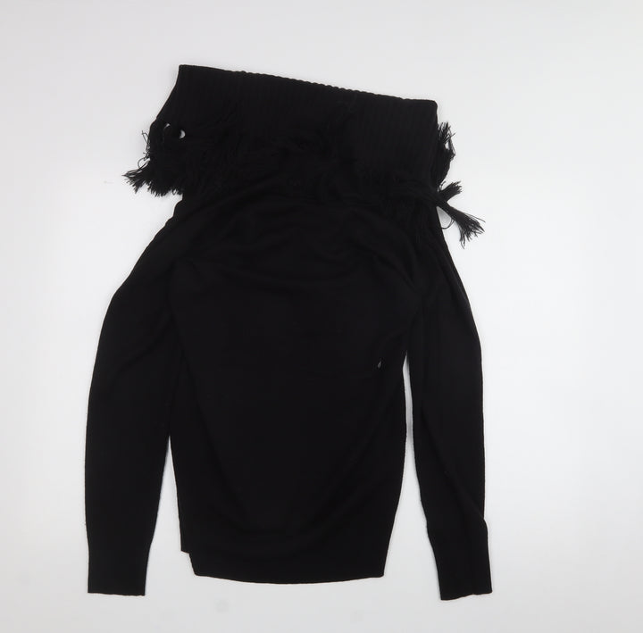 F&F Womens Black Acrylic Basic T-Shirt Size 10 High Neck