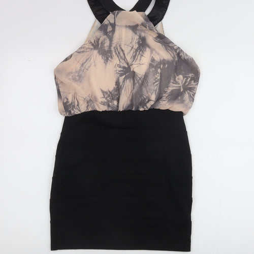 Crafted Womens Black Floral Polyester A-Line  Size 10  Halter
